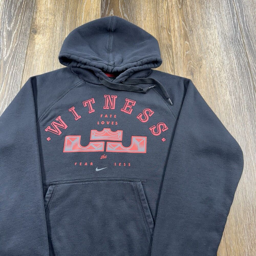 Vintage Nike Hoodie Mens M Black Sweatshirt Lebron James Witness Swoosh Sweater